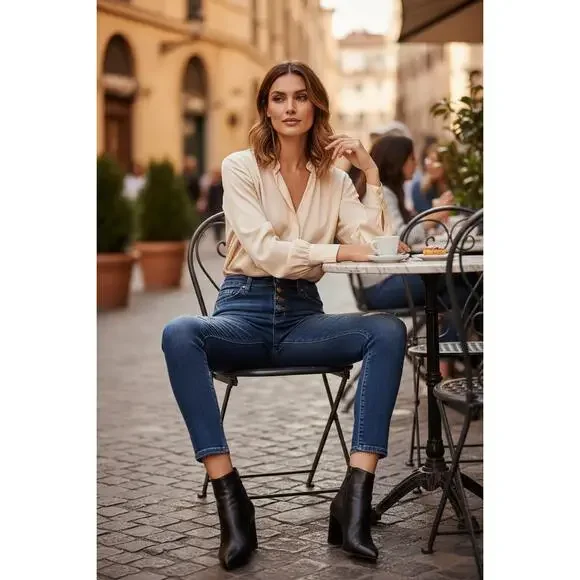 Distressed MidRise Button Fly Ankle Skny Jeans - Picture 5 of 8